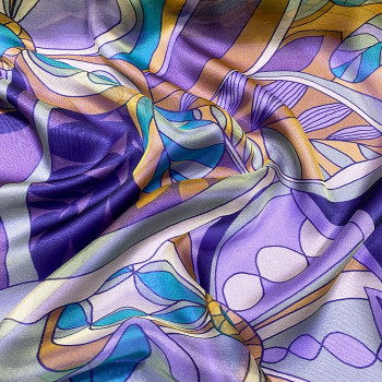 100% silk chiffon fabric with purple floral print