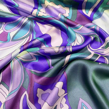 100% silk chiffon fabric with purple floral print