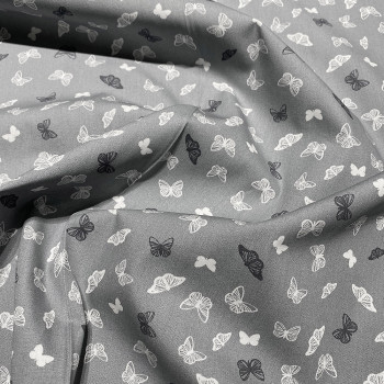 Poplin fabric 100% cotton butterflies grey
