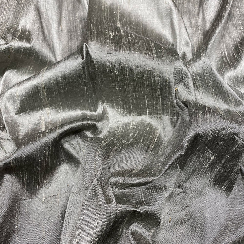 100% silk shimmer dupion fabric silver grey