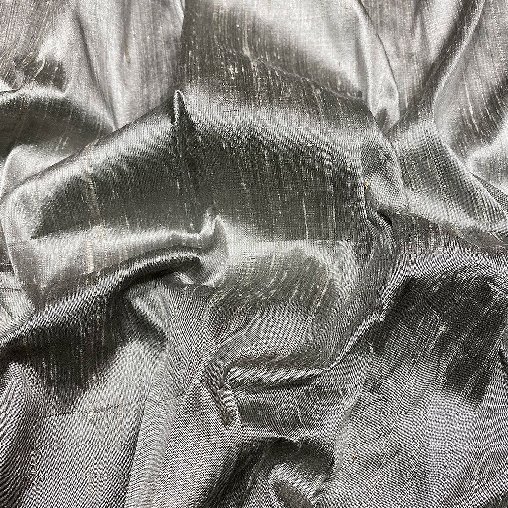 100% silk slub dupion fabric silver grey