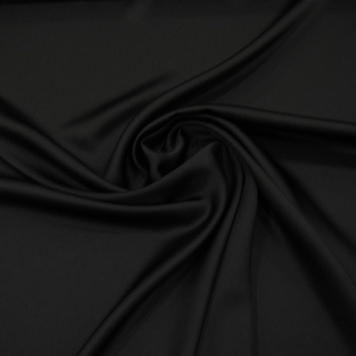 Black satin-back cady crepe fabric