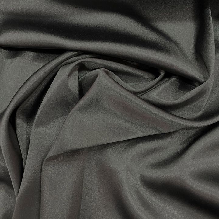 Steel grey stretch satin-back crepe cady fabric