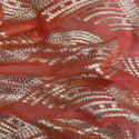 Tissu jacquard de soie tissé métal sur fond mousseline corail