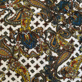 Twill fabric with orange paisley print 100% viscose