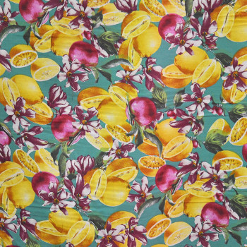 Cotton voile fabric printed with lemon fruit