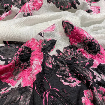 Fuchsia floral print silk brocade fabric