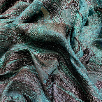 Turquoise silk brocade fabric