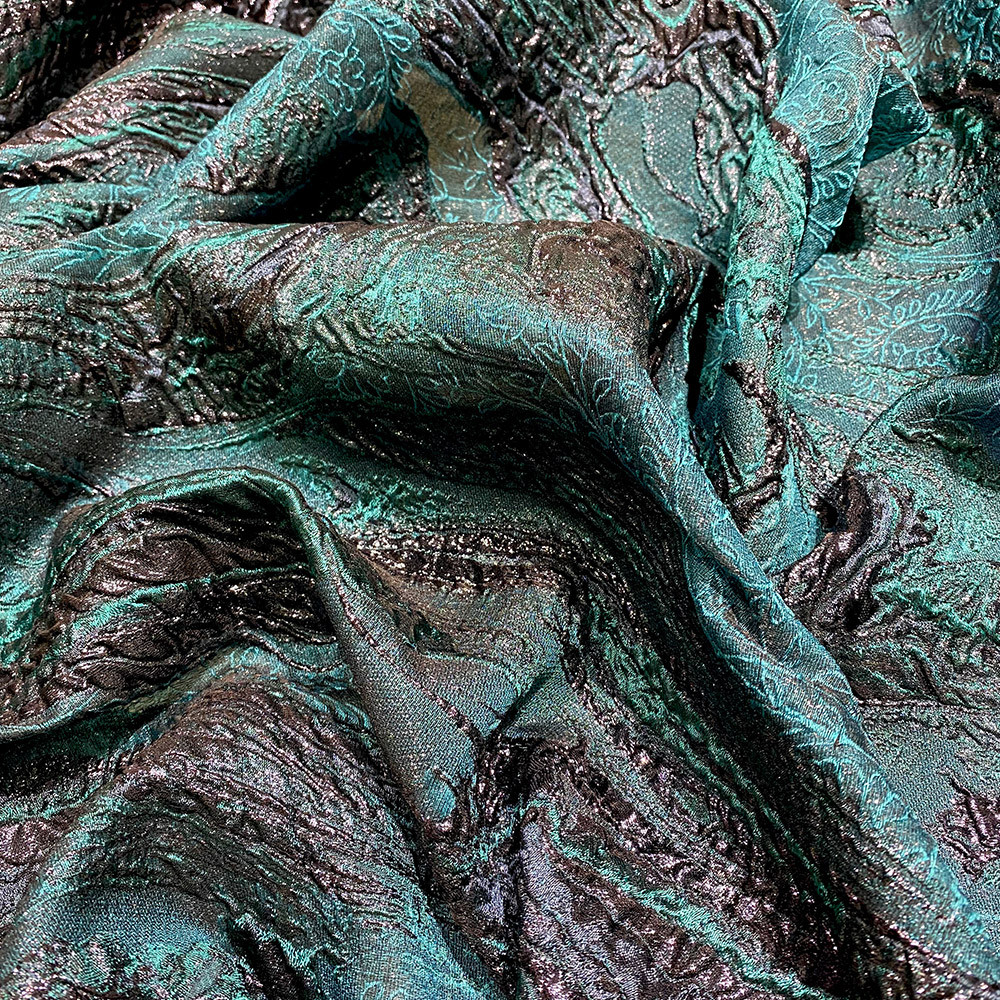 Turquoise silk brocade fabric — Tissus en Ligne