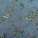 Duck blue floral print silk brocade fabric