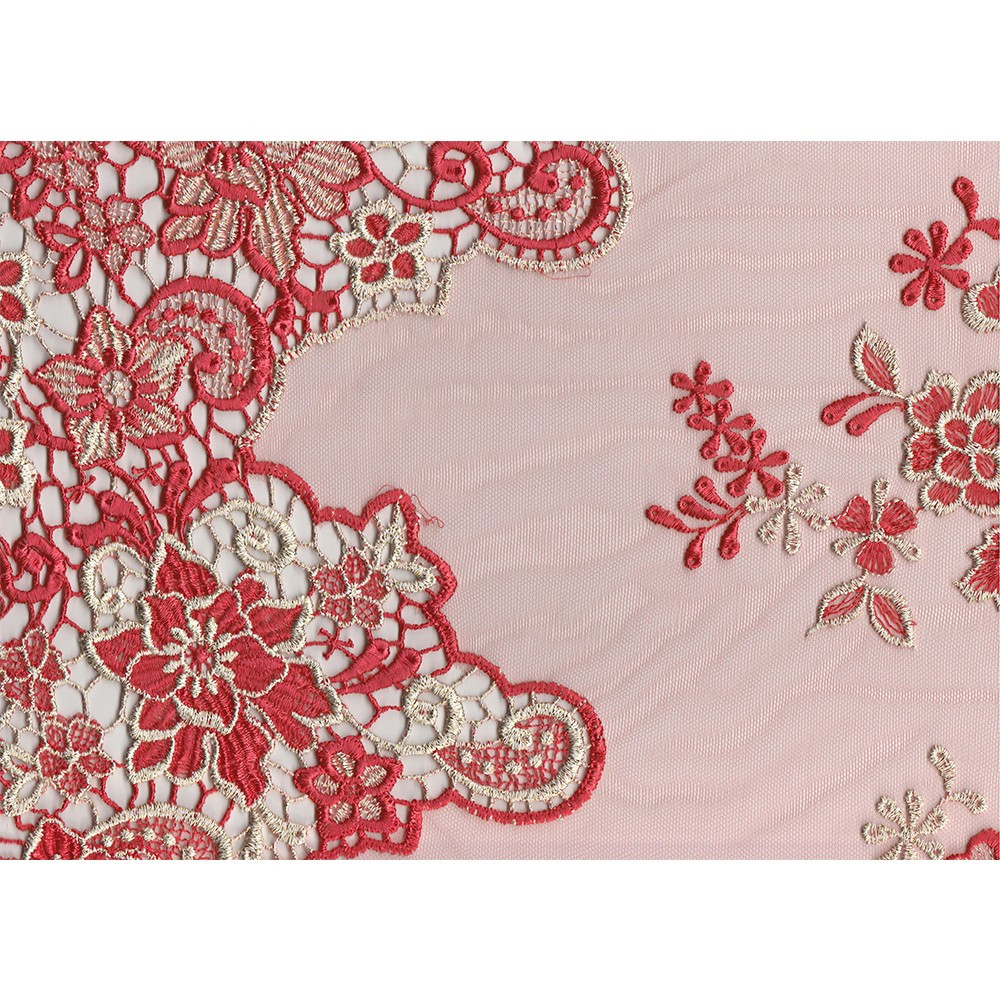Coral Embroidered Tulle Fabric Tissus En Ligne