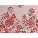 Coral embroidered tulle fabric