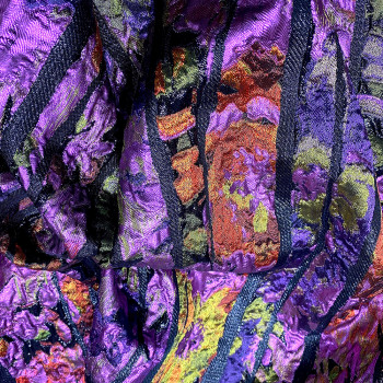 Tissu brocart de soie rayures violettes