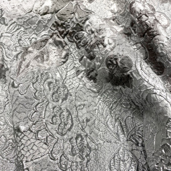 Tissu brocart de soie gris argent