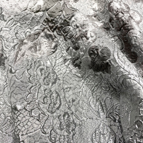 Silver gray silk brocade fabric