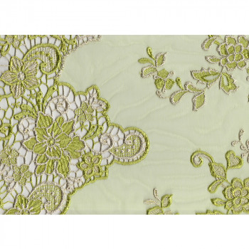 Anise green embroidered tulle fabric