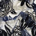 Sequined tulle black flocked flower on navy blue plumetis tulle