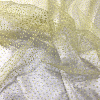 Flocked sequined tulle with green-yellow anise pinhead on anise tulle