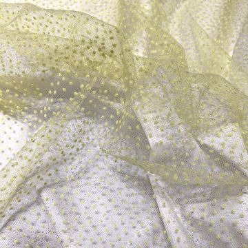 Flocked sequined tulle with green-yellow anise pinhead on anise tulle