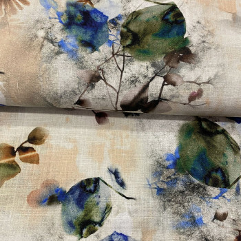 Abstract floral print linen fabric