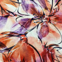 Orange artist floral print linen fabric