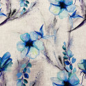 Tissu lin imprimé floral bleu