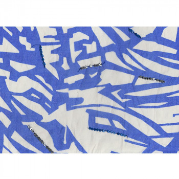 Printed silk organza fabric white/blue sequins