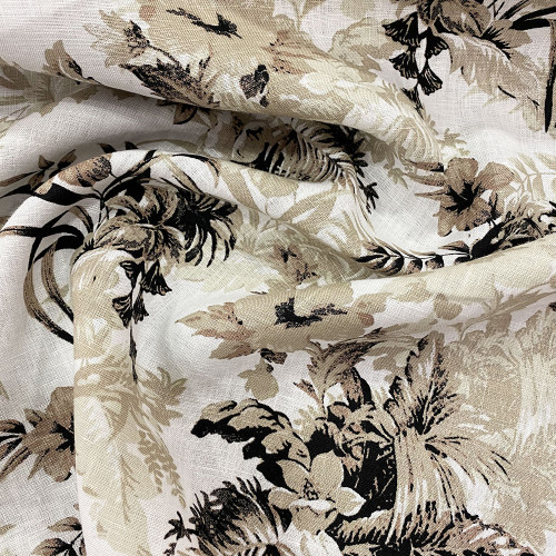 Beige floral linen fabric — Tissus en Ligne