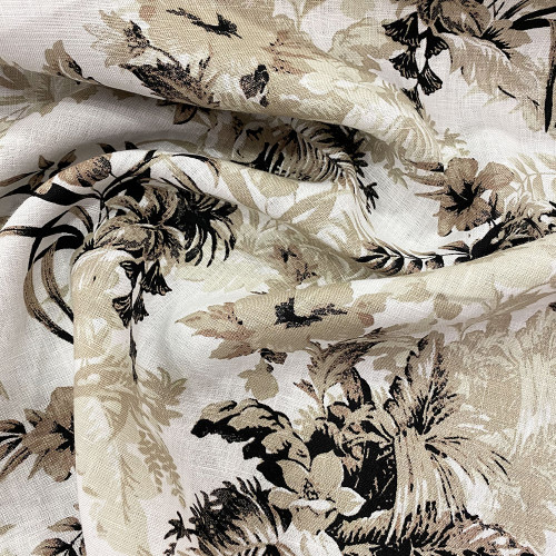 Beige floral print linen fabric