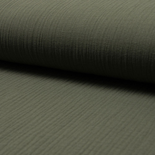 Khaki green double gauze cotton fabric