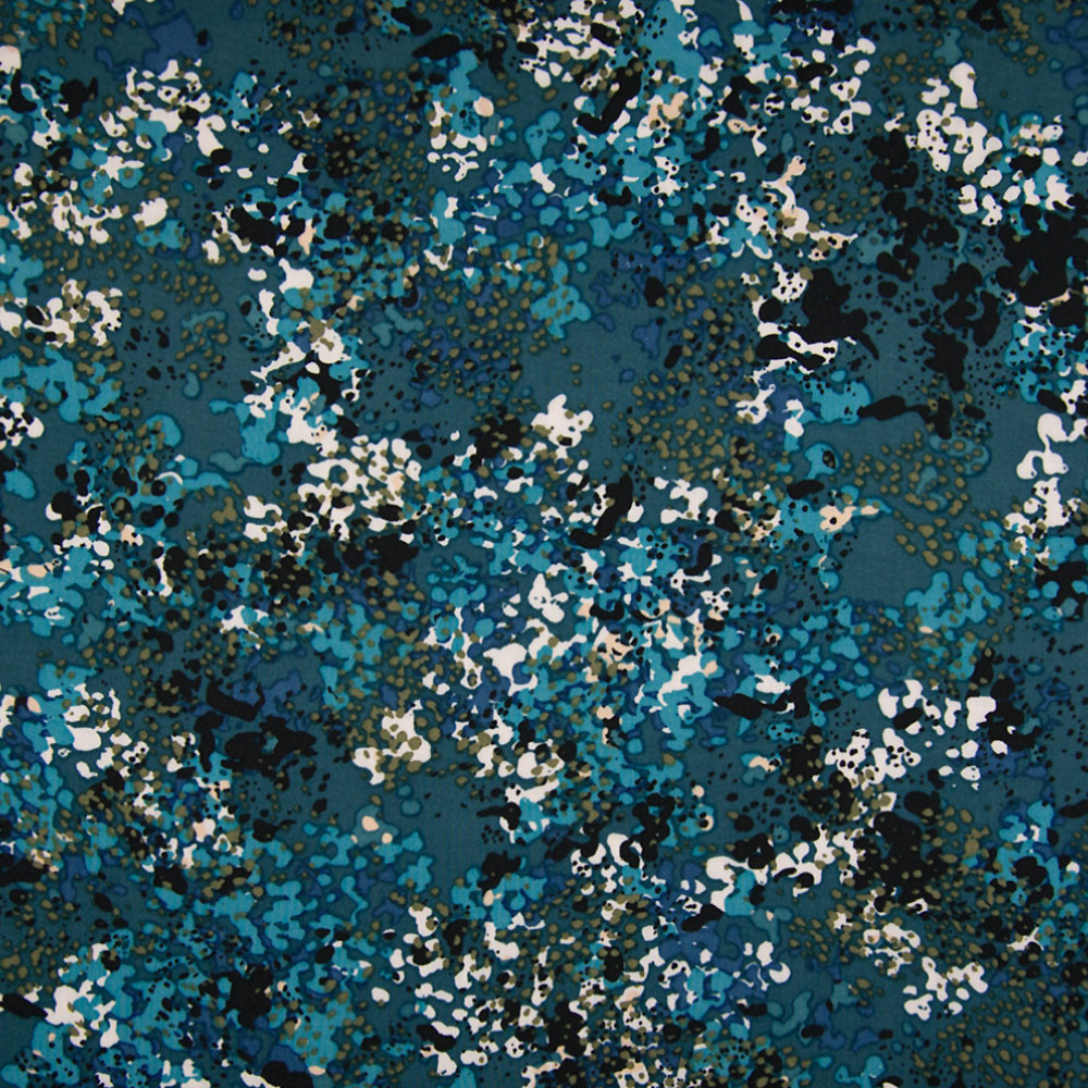 Viscose fabric printed petrol blue stains — Tissus en Ligne