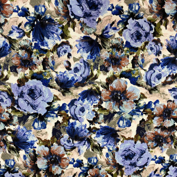 Blue floral printed viscose fabric