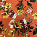 Orange floral printed cotton satin fabric