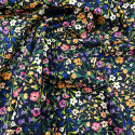 Navy blue floral printed cotton satin fabric