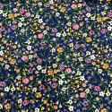 Navy blue floral printed cotton satin fabric