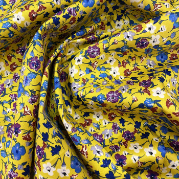 Tissu satin de coton imprimé floral jaune