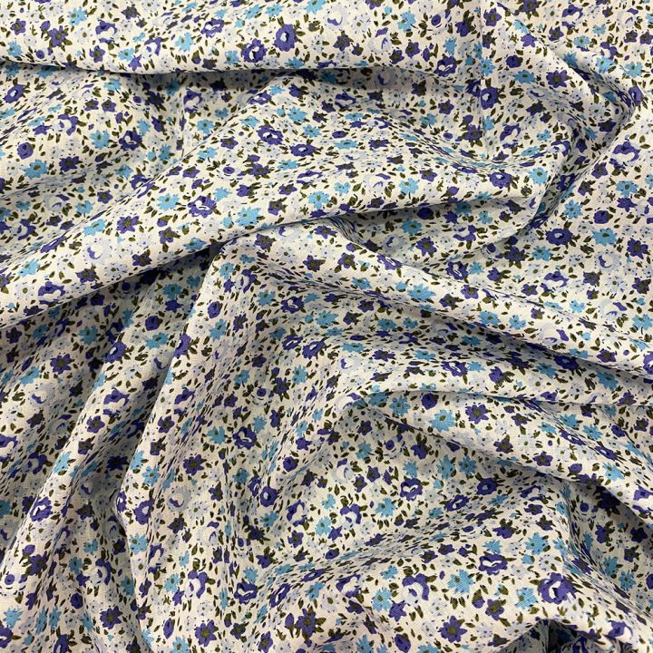 Tissu popeline 100% coton imprimé floral bleu