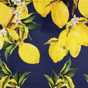 Lemon print on navy background 100% cotton poplin fabric