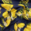 Lemon print on navy background 100% cotton poplin fabric