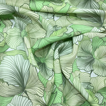 Green floral printed viscose fabric