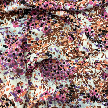 Tissu viscose imprimé floral fuschia et orange