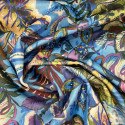 Velvet fabric floral print on blue background