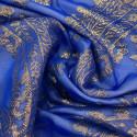Gold metal silk jacquard fabric on royal blue chiffon