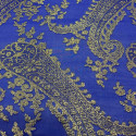 Tissu jacquard de soie tissé métal or sur mousseline bleu royal