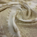 Gold metal silk jacquard fabric on ivory chiffon