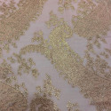 Gold metal silk jacquard fabric on old pink chiffon