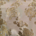 Metallic silk jacquard flowers on a gold nude muslin background