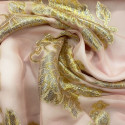 Metallic silk jacquard flowers on a gold old pink muslin background