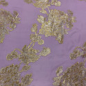 Metallic silk jacquard flowers on a gold lilac muslin background