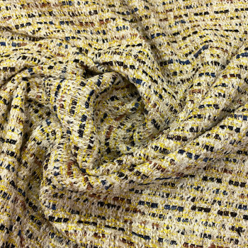 Woven and iridescent yellow & black tweed effect fabric